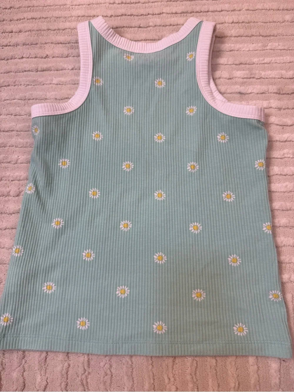 Old Navy Mint Green Daisy Ribbed Tank with White Trim